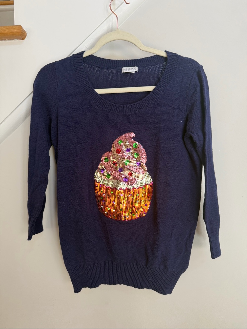 Urban Outfitters Navy Sequin Cupcake Crewneck Sweater
